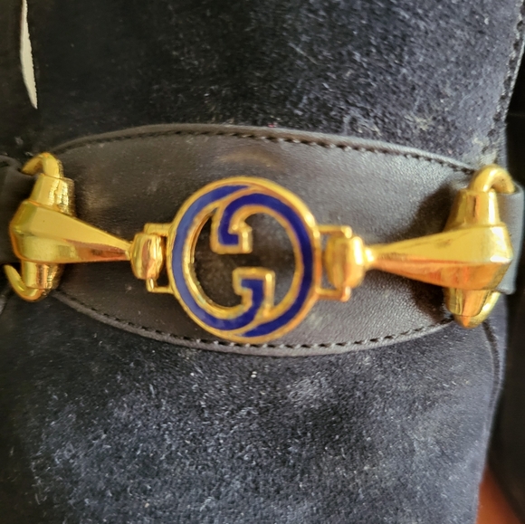 Gucci blue/gold slip on suede loafers size 7 - Picture 5 of 8